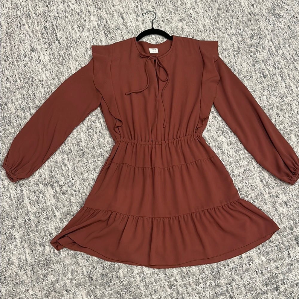 Wilfred Brown Ruffled Tiered dress with Bishop Sleeves